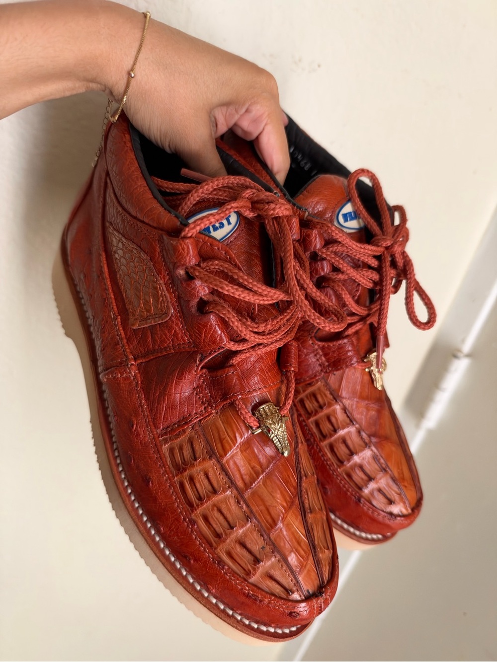 Wild Boots Men’s ostrich and crocodile leather lace up shoes